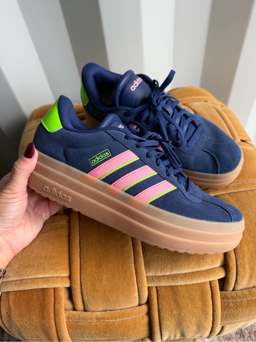 Adidas VL Court Bold Platform Sneakers Navy Pink Green Gum Women’s 8.5